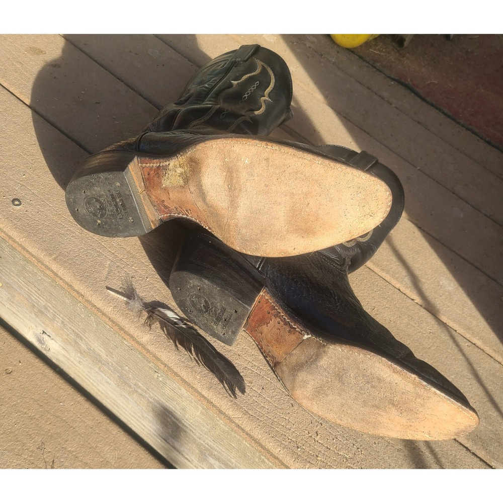 Vtg 80s Abilene Mens Black Exotic Shark Western Leather Cowboy Boots USA 9.5‎ EE - Picture 10 of 11